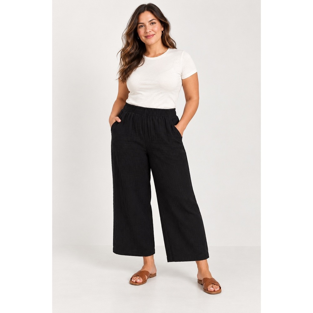 Old Navy Black Cotton Gauze Wide Leg Pants High Rise Boho Minimalist Medium